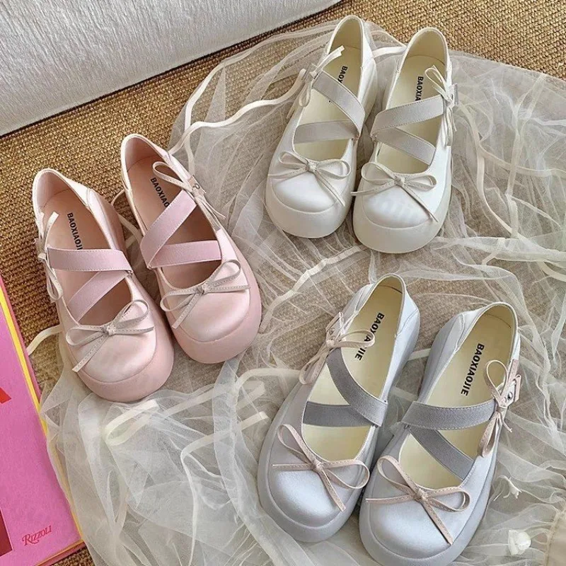 2025 Autumn New Elegant Bow Design Shallow Mouth Casual Thick Soled Mary Jane for Women Comfortable Fashion Ballet Single Shoes view 2