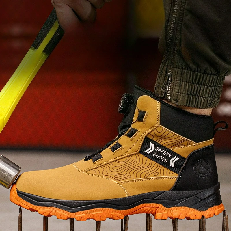 Men Safety Shoes Waterproof Work Boots Puncture-Proof Non Slip Sneakers Steel Toe Protective Boots Rotating Button Winter Boots