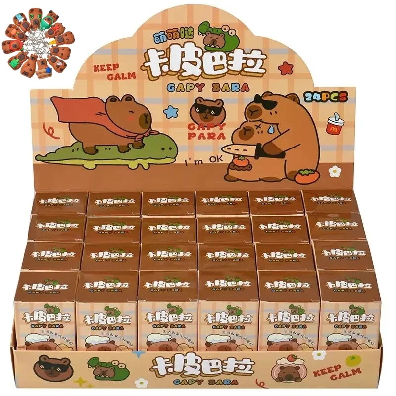 

Милая 24 шт./компл., фигурка капибары, слепая коробка, аниме, фигурки капибары, кукла, брелок, подвеска, украшение, игрушка для детей, Рождественский подарок