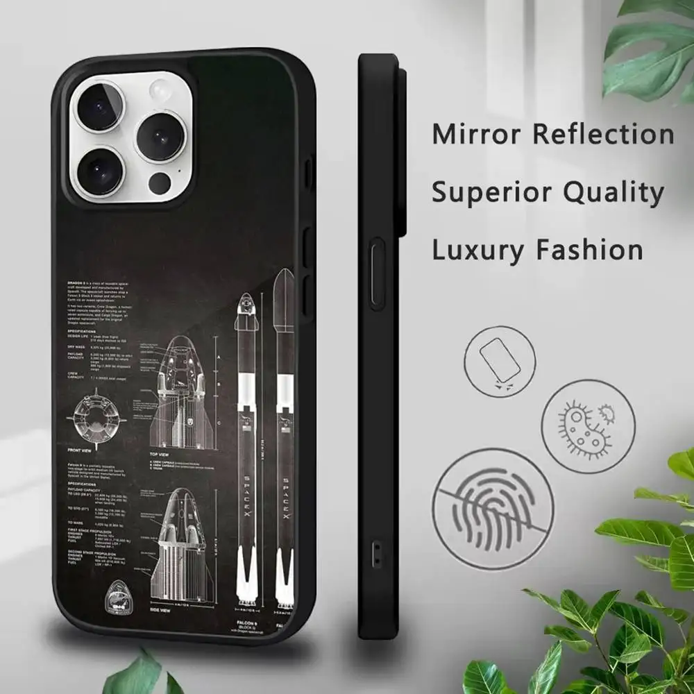 Capa de telefone via satélite Space Rocket para iPhone 17,16,15,14,13,12,11,Pro,Max,Plus,Mini,SE4,E Carregamento sem fio magnético Magsafe