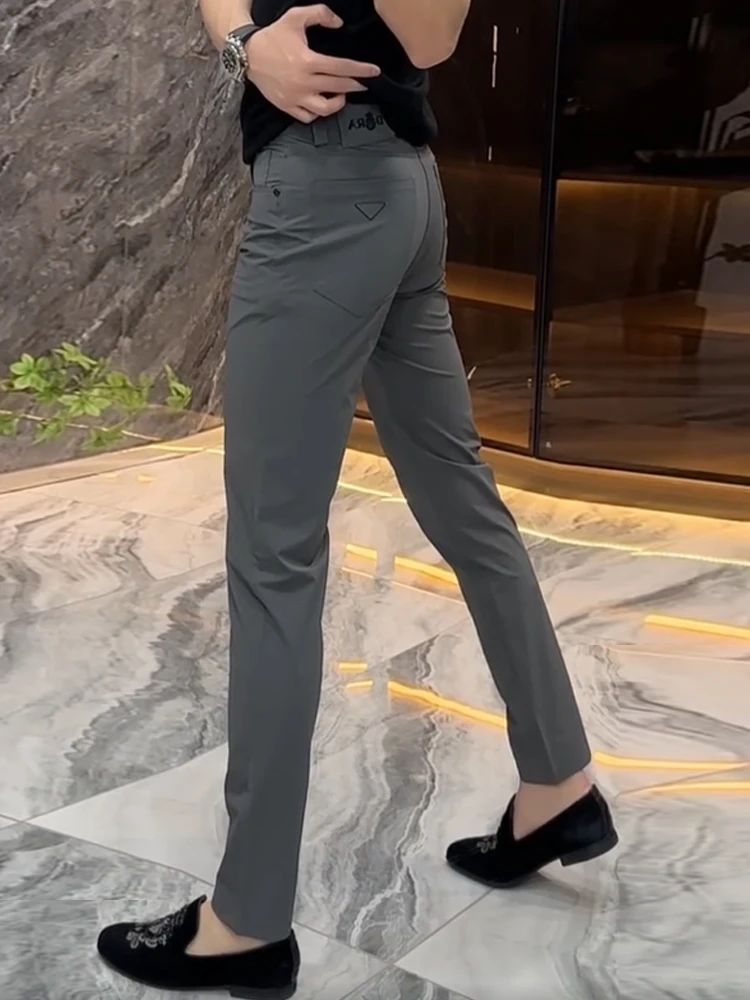 

Autumn Winter Men's Casual Pants Color Slim Fit Busin Formal No Ironing Straight Leg Youthful Energy Sle