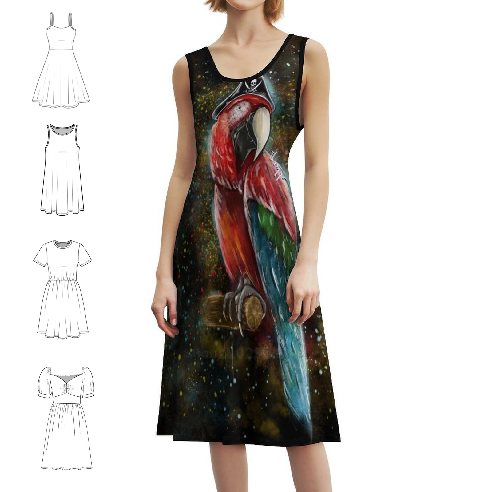 

Пиратский попугай с цветочным принтом платье для женщин весна-лето повседневное платье для вечеринки попугай пиратская карибская птица Лпо-охота вечерние