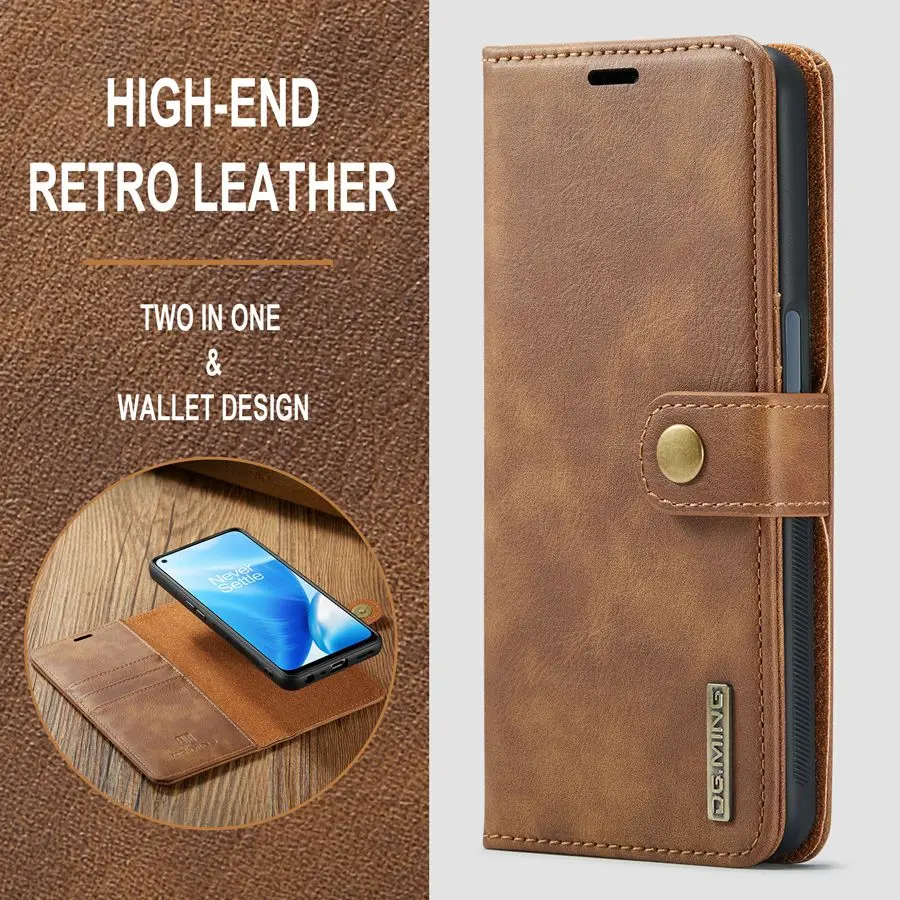 Detachable Magnetic Leather Wallet Case, Removable Flip Cover, OnePlus 8 Pro, 8T, 9, 9RT, 10R, 11,12， Ace, Nord 2, N200, N20, 5G