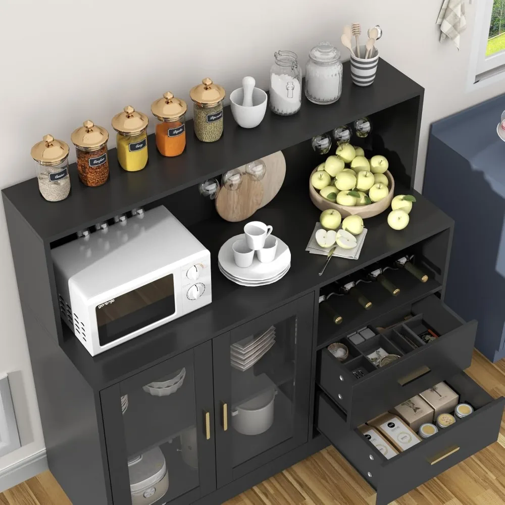 Armadietto da bar per vino con luce a LED, mobile da caffè per la casa con portabottiglie per vino e bicchieri, credenza da buffet da cucina