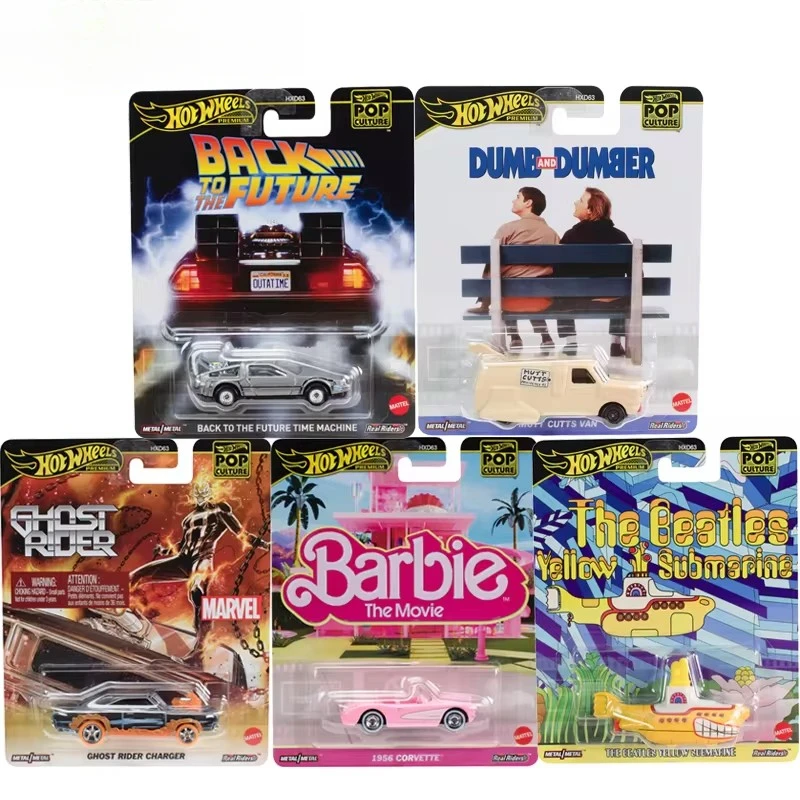 Original rodas quentes premium carro cultura pop diecast 1/64 brinquedos meninos de volta para o futuro tempo máquina mudo dumber corvette presente