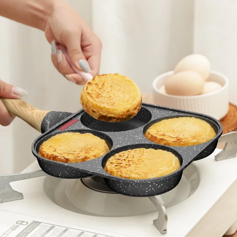 Household Maifanshi Four-hole Omelette Pan Kitchen Non-stick Frying Pan Breakfast Egg Burger…