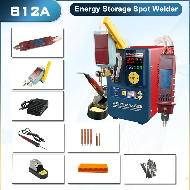 GLITTER 812A Energy Storage Spot Welding Machine 50w T12 Soldering Iron 14.5kw Welding Aluminum Nickel Butt Welding Machine Tool