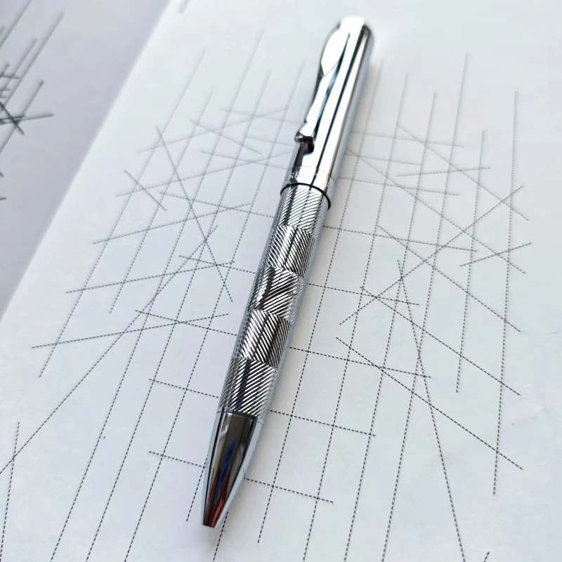

C1881 Metal Texture Italian Stationery Light Luxury Signature Rollerball Pen Luxury Silver Ballpoint Pen Rotating Core Ball Pen