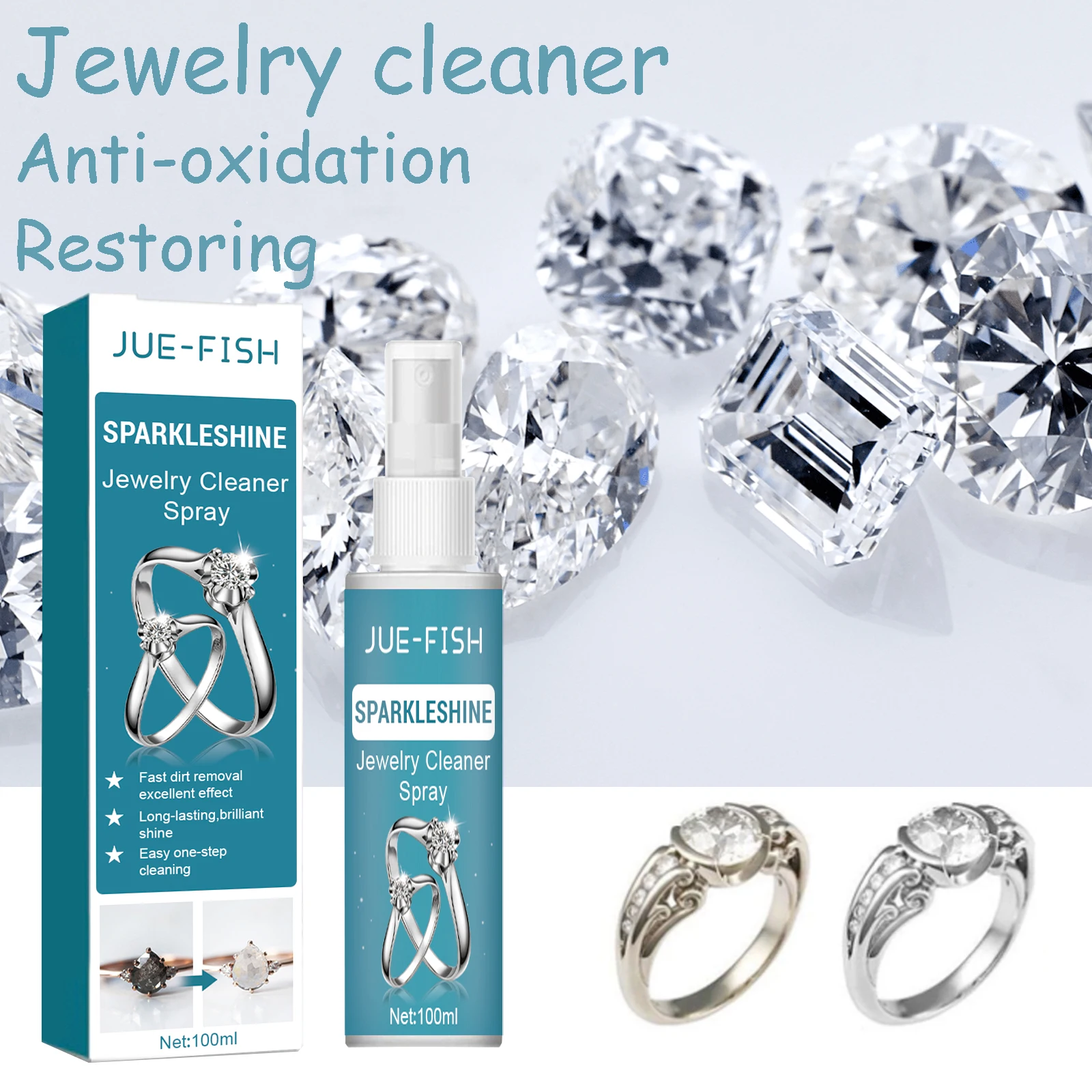 100ML Jewelry Cleaner Spray Effective Decontamination Anti-oxidation Remove Rust Restoring Shine Multipurpose Jewelry Cleaner