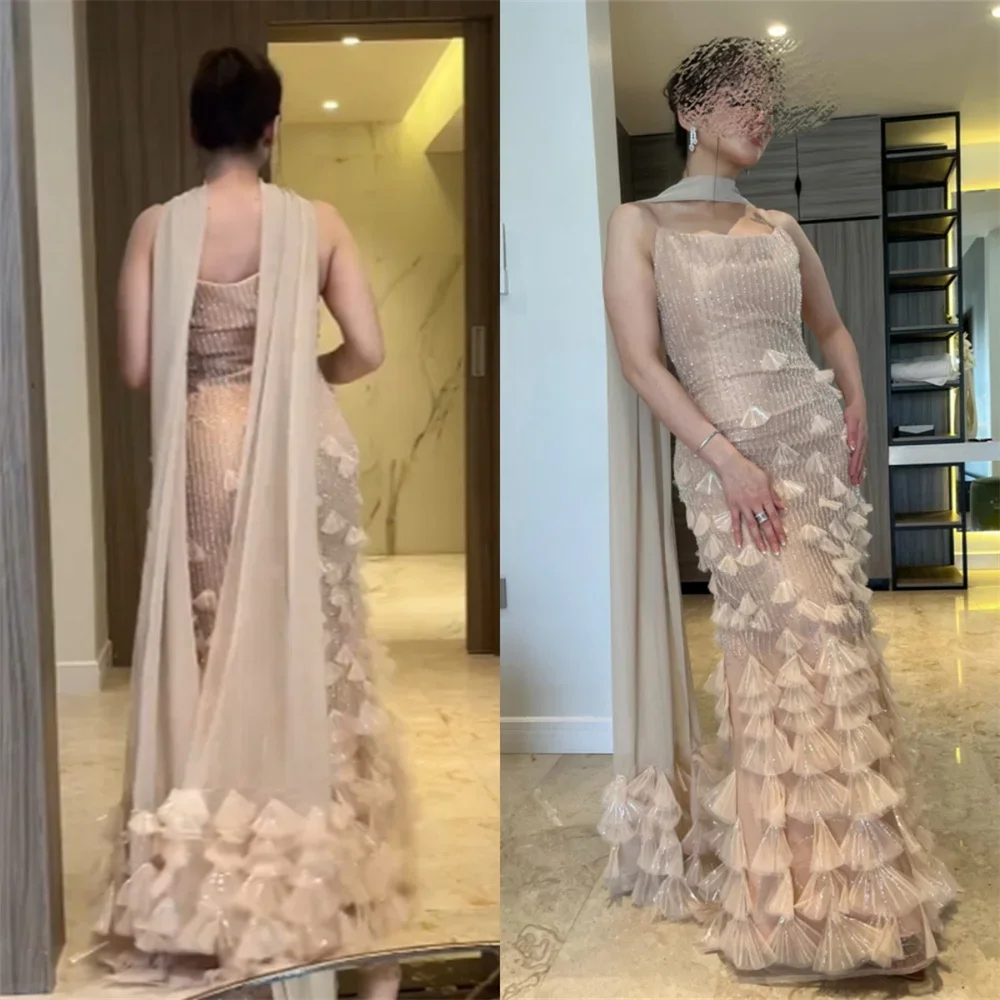 

Formal Gown Evening Prom Dress Dearin Halter Column Floor Length Skirts Tulle Shirred Bespoke Occasion Dresses Saudi Arabia