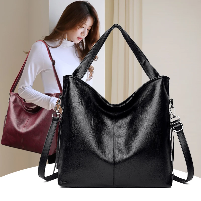 Urban Simple Women Bucket Handbag Soft PU Material Large Capacity Zipper Closure Removable Strap Shoulder Crossbody Tote Bag