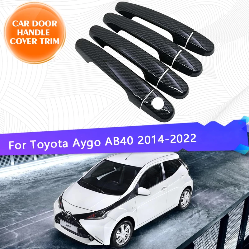 

For Toyota Aygo Peugeot 108 Citroen C1 2014~2022 ABS Imitation Carbon Fiber Chrome Door Handles Covers Auto Accessories Stickers