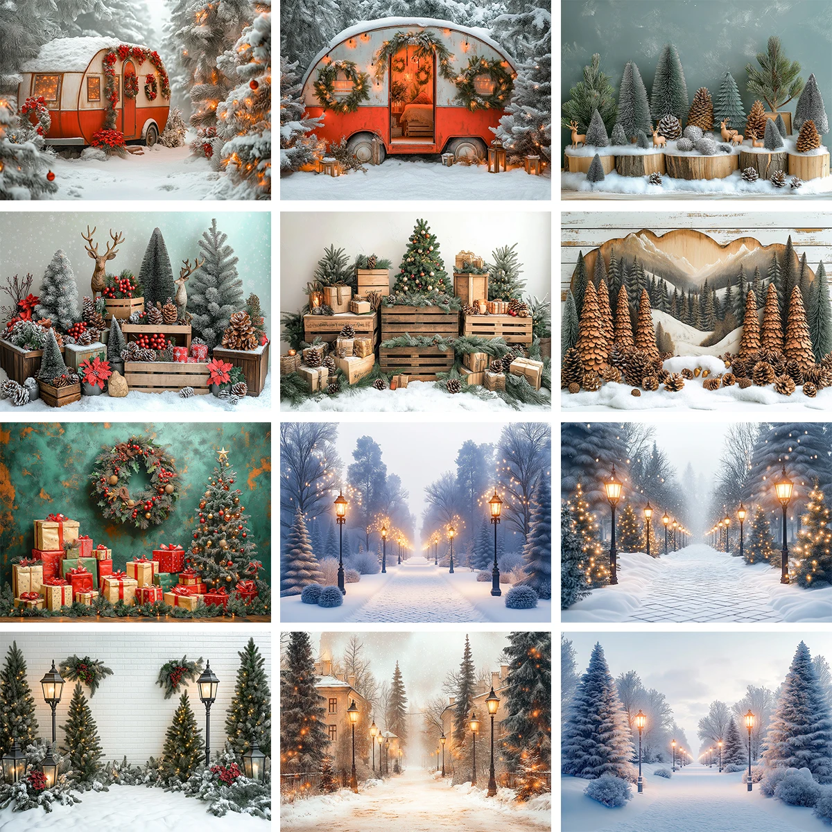 

Winter Pine With Snowflake Street Backdrops Kids Adult Photography Child Baby Snowy Country Streets Lamp Camping Backgrounds