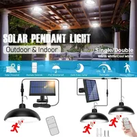 Solar Chandelier Outdoor, Waterproof LED Lamp Double-head Pendant Light Decorations with Remote Control for Indoor Shed Barn Roo