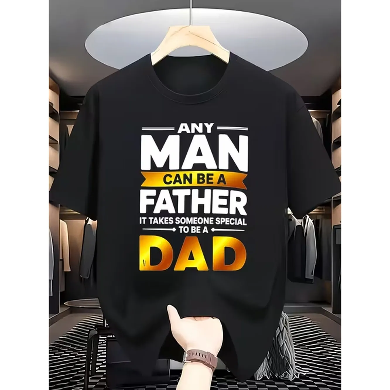Mens White Suitable For Father T Shirt Print Round Neck Short Sleeve Shirt Machine Washable For New Fathers Fathers Day Present Apparel For Year Round Wear Ideal For New Dads