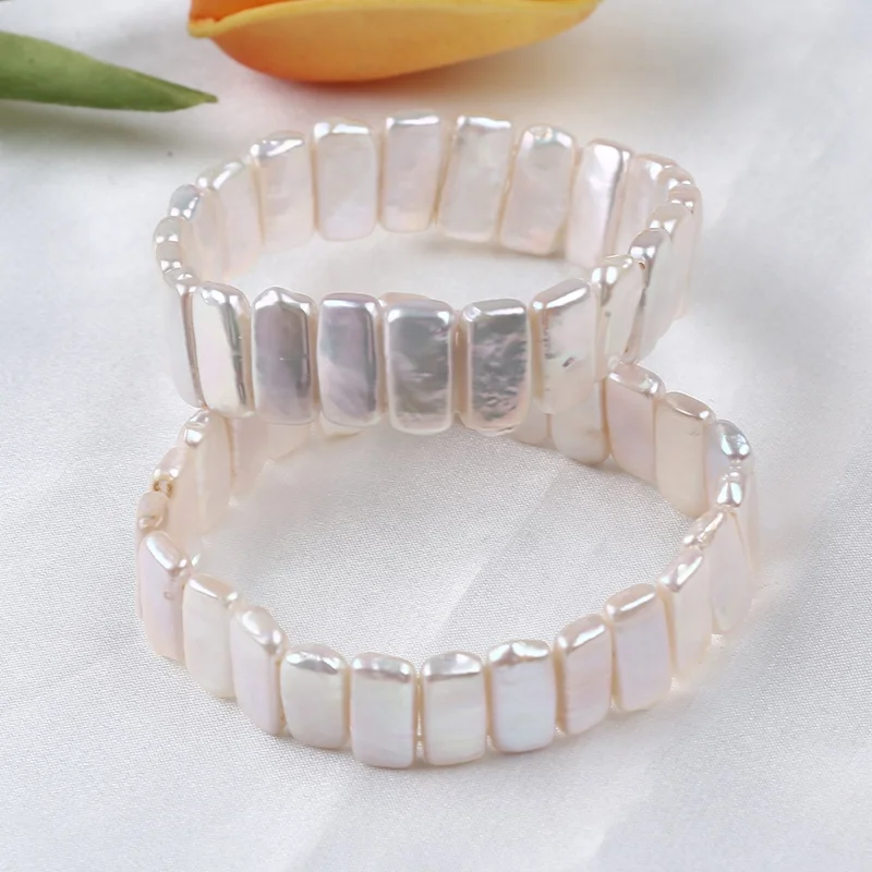 

Hot sale Rectangular Natural White Freshwater Pearl Baroque Bead Bracelet Fine Jewelry