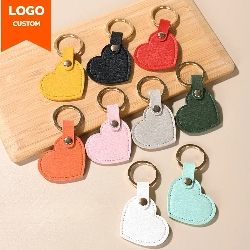 Customized Logo Cute Heart Leather Keychain Pendant Laser Engrave Personalized Love Keyring Car Bag Accessories Key Chain Holder