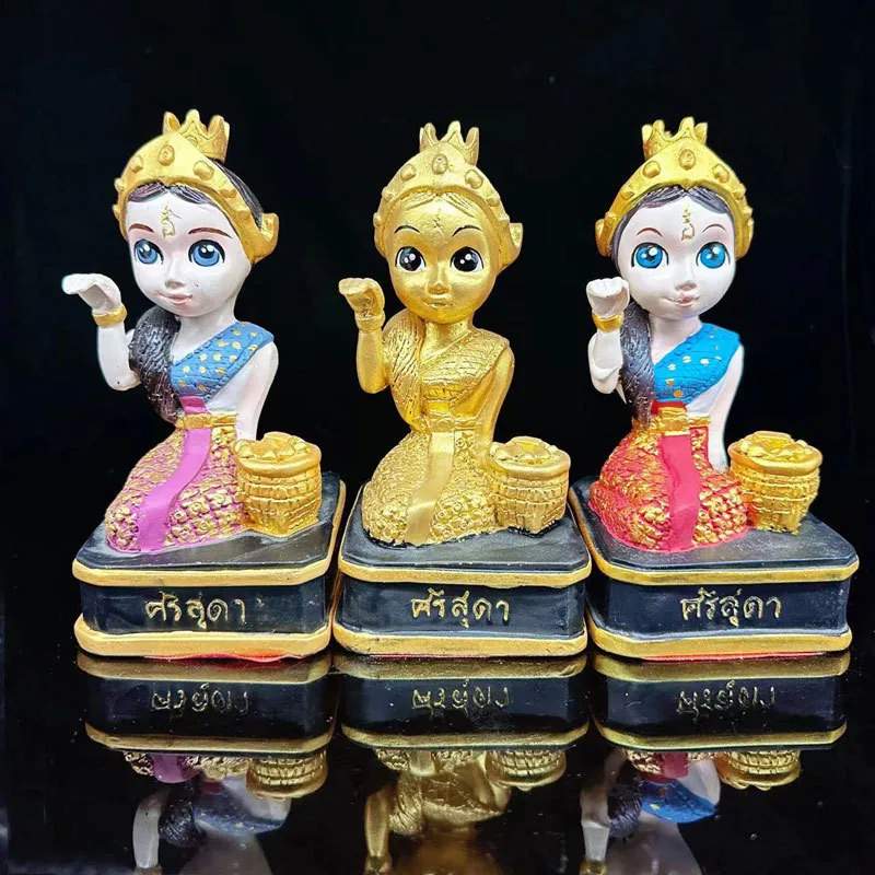 

Thailand Colored Plated Lady Women Goddess Resin Figurine House Putting Decor Ornaments