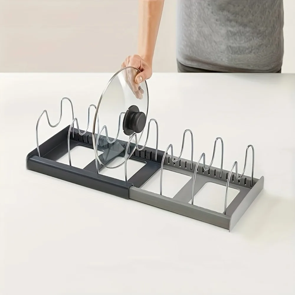 Expandable Pot And Pan Organizers Rack With 7/10 Adjustable Dividers, Kitchen Cabinet Pantry Cookware Organizer Rack Holder