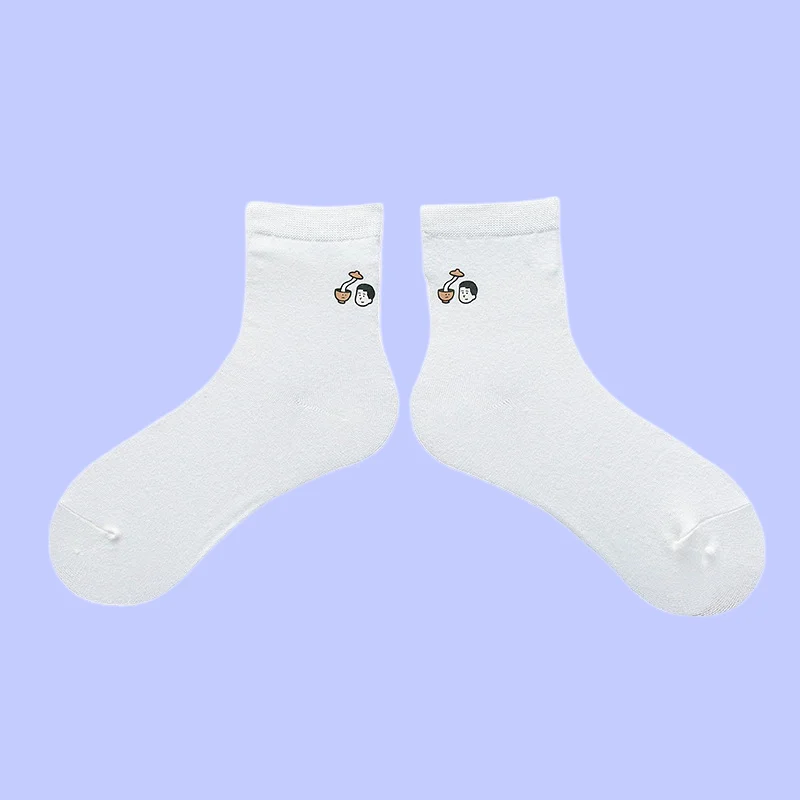 Chaussettes courtes de style collège de dessin animé pour femmes et filles, tube moyen, document solide, mignon, haute qualité, mode, 5/10 paires