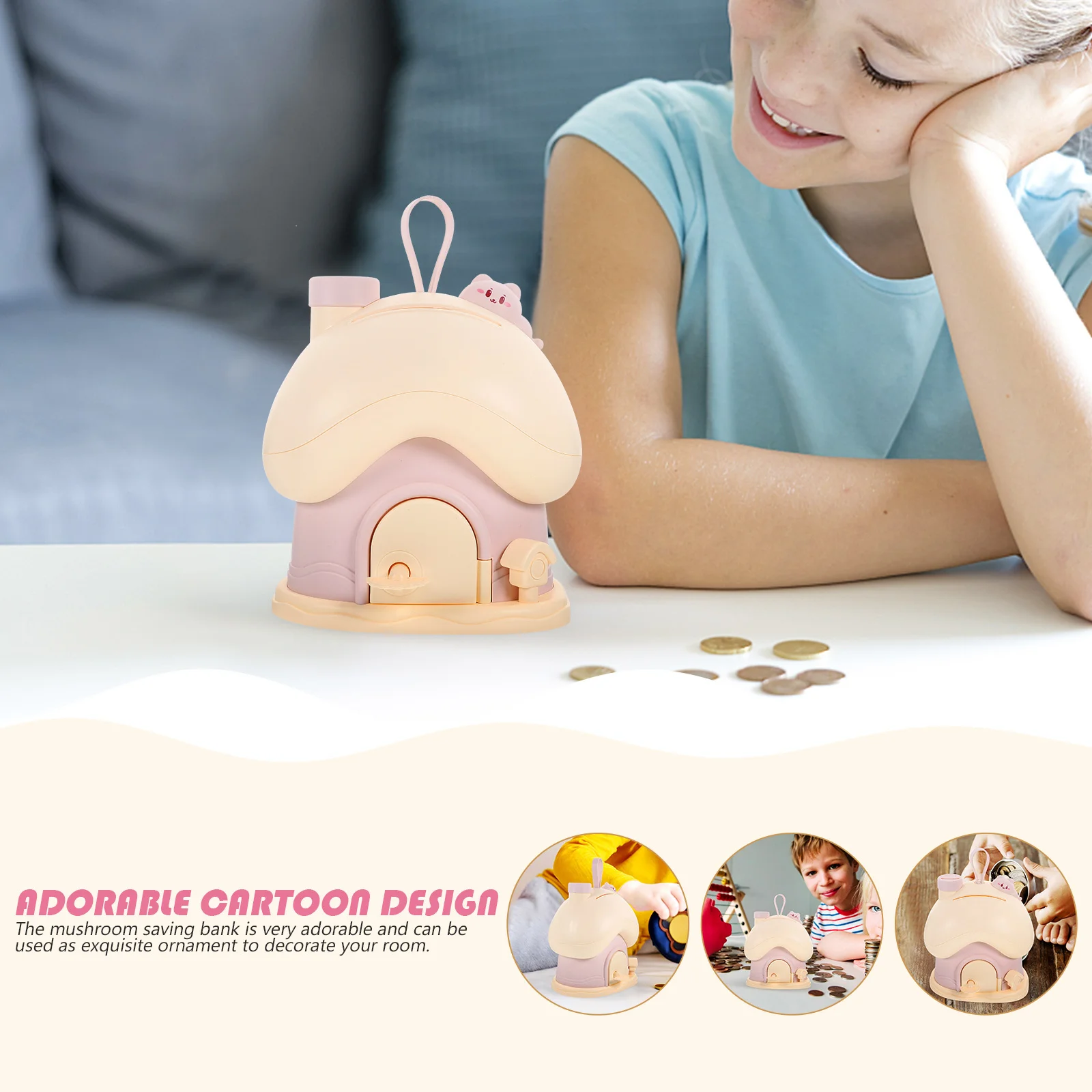 

Mushroom Shaped Piggy Bank Cute Cartoon Money Pot Large Capacity Coin Saving Jar for Kids Room Decoration Birthday Gift