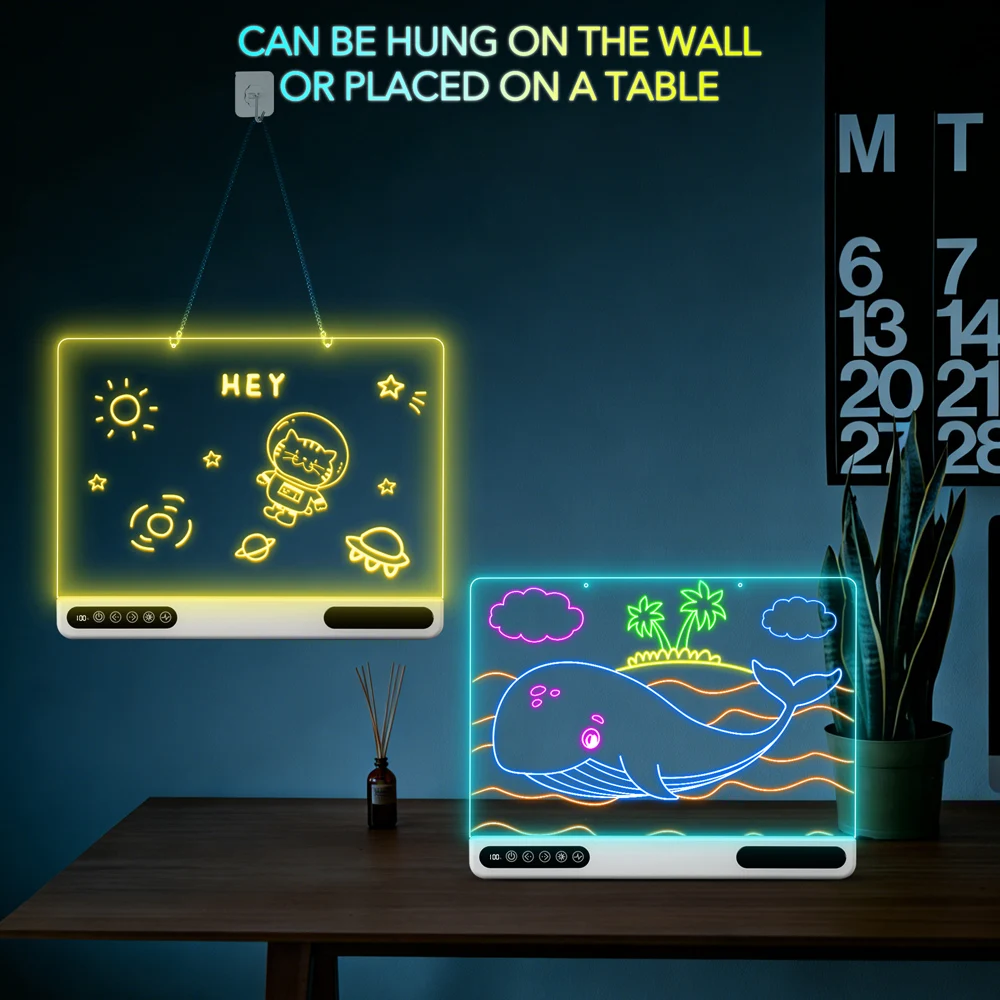 Led Drawing Board Rechargeable LED Note Board with Hidden Stand for Home Office Christmas Decor Gifts Message Writing Board