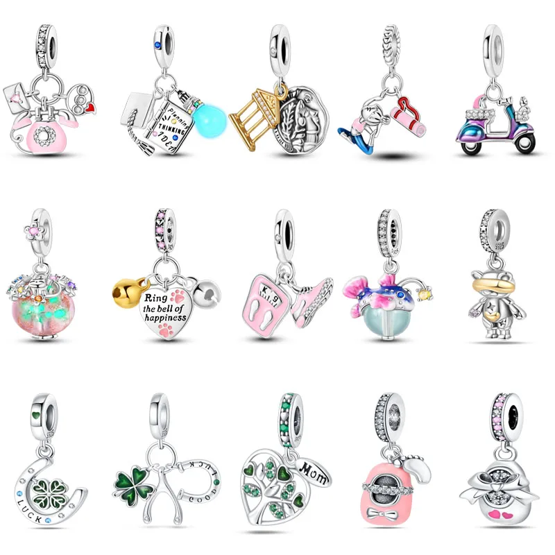 925 Sterling Silver Charm Fit Pandora Original Bracelets Clover Luminous DIY Pendant Bead Jewelry Making For Women