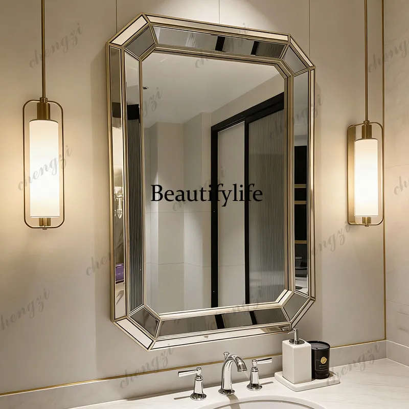 American light luxury bathroom, high-end bathroom mirror medieval wall-mounted bathroom mirror European style