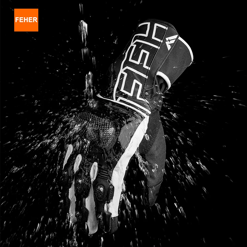 FEHER Motorhandschoenen Herfst en winter Dermal leer Warm houden Winddicht Waterdicht Vingergewricht Koolstofvezel Designhandschoenen