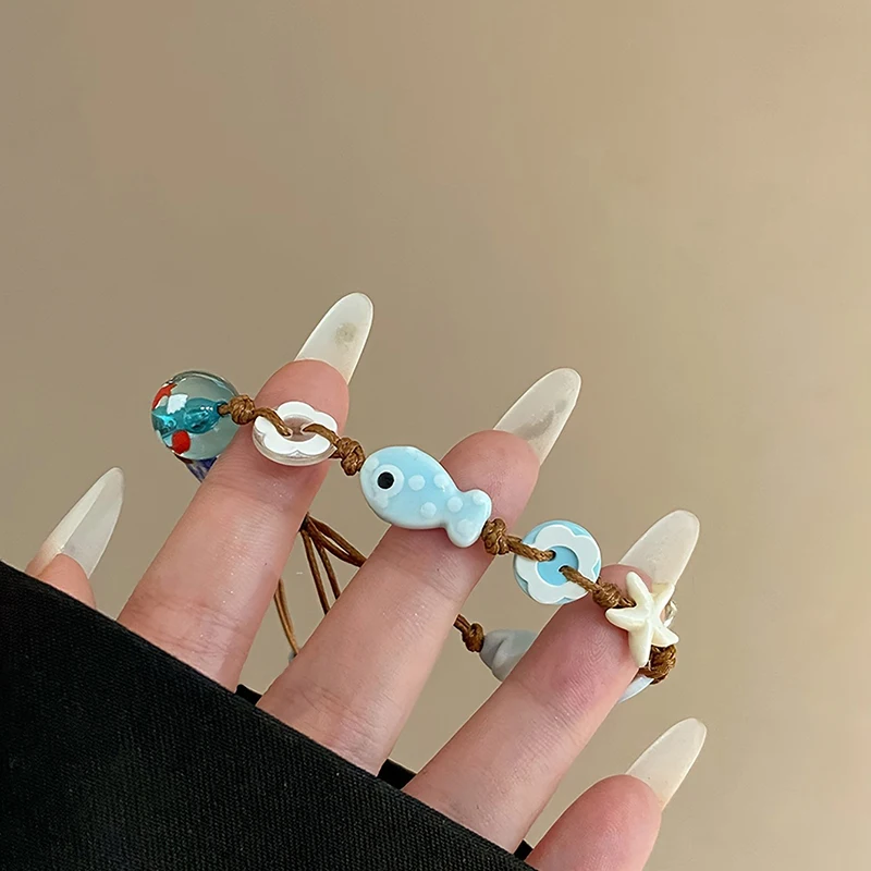 Summer Fresh Dopamine Color Beaded Cute Little Fish Bracelet with Adjustable Length Millennium Spicy Girl Fashion Accessories