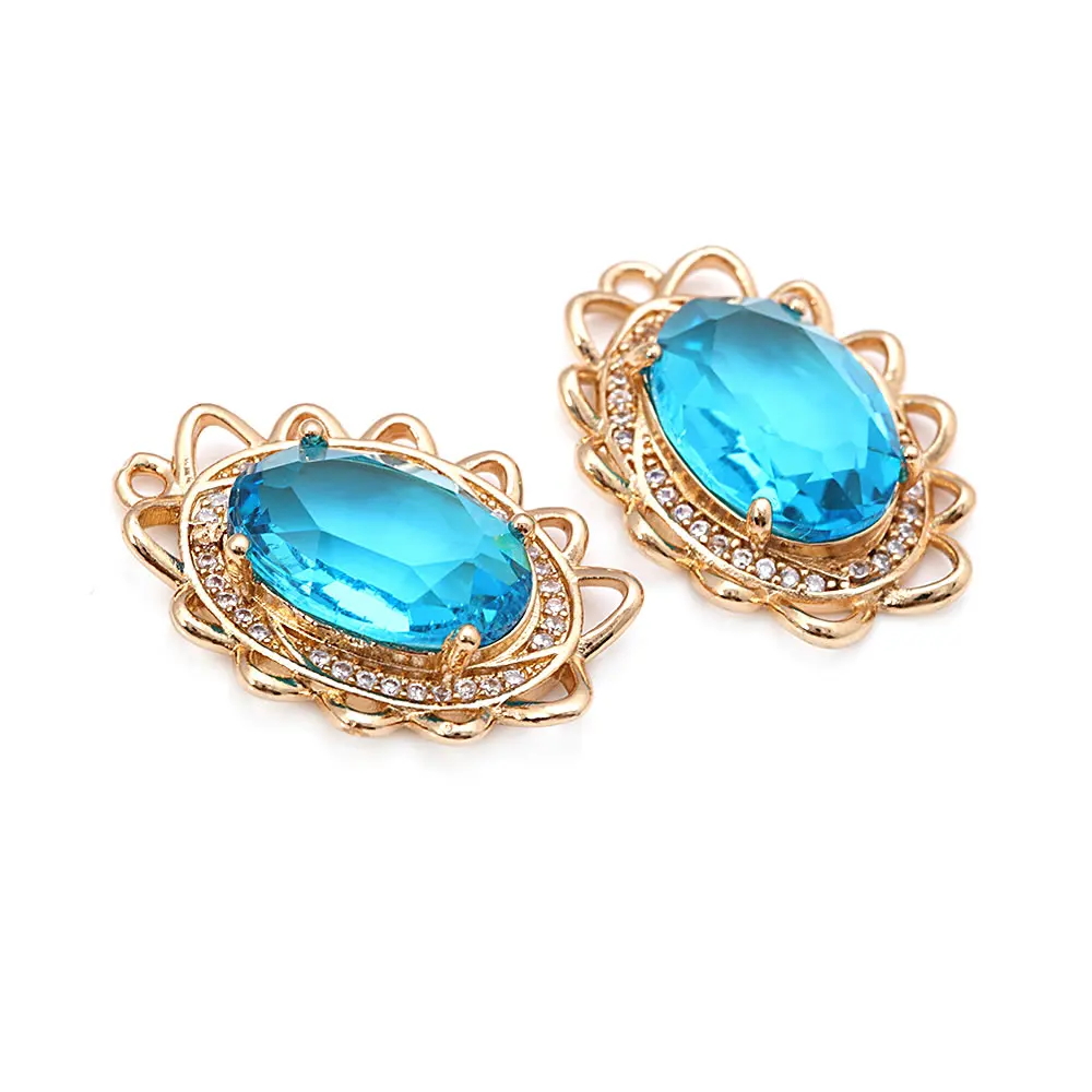 18K Gold Color Brass Zircon Glass Oval Shape Connect Charms Pendants High Quality Diy Jewelry Accessories Making Materials