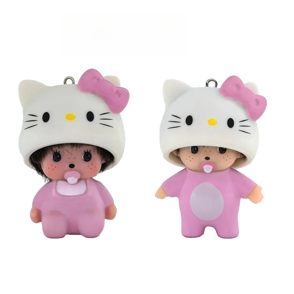 

2026 NEW Cute Hello Kitty Monchhichi Doll Keychain TPR Material, Cartoon Pendant Bag Charm Car Key Ring, Lovely Gift for Girls