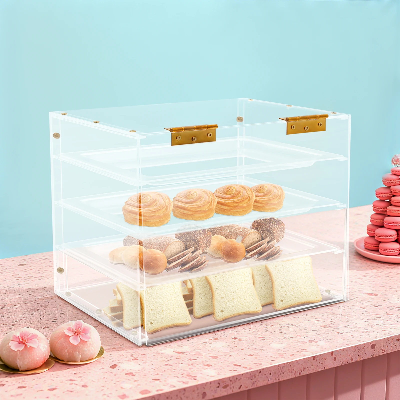 

3-уровневая витрина для хранения кексов и хлеба, прозрачная полка для выставки товаров для торта, витрина на столешнице для демонстрации хлебобулочных изделий