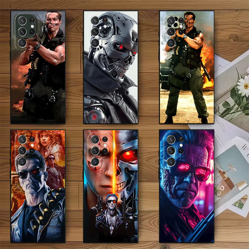 Funda Protectora Suave Terminator Arnold Schwarzenegger para Samsung Galaxy S26 S25 Edge S24 Ultra S23 Plus S22 S21 FE S20, Color Negro, Modelo B