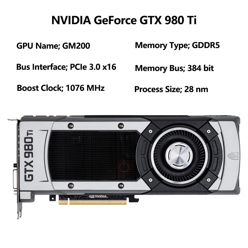 Used GeForce GTX 980 Ti Graphics Card - GF GTX 980 Ti - 6 GB GDDR5 - PCIe 3.0 x16 - DVI, 1 x HDMI, 3 x DisplayPort