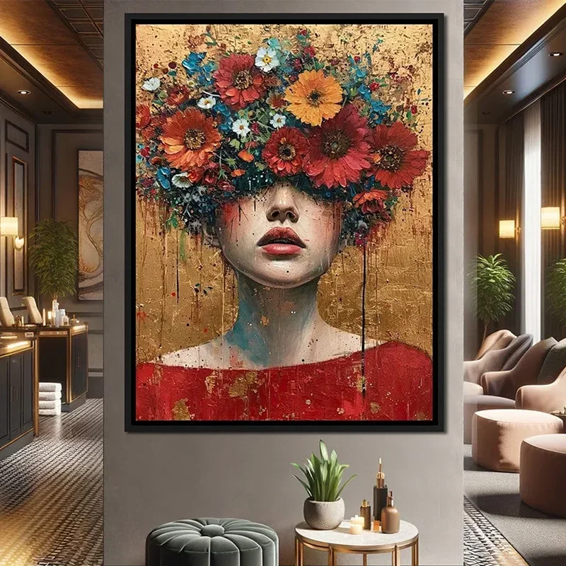 Colorful Fashion Mystical Floral Woman Canvas Painting Modern Wall Art Woman Character Posters Prints Living Room Home Decor