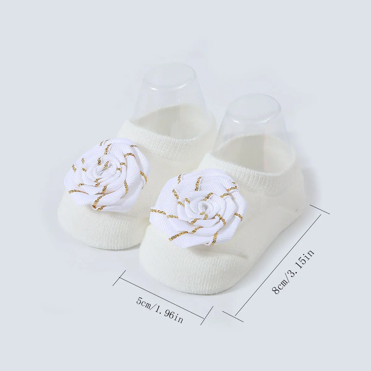 Newborn Handmade Ribbed Flowers Antiskid Socks New Baby Soft Solid Color Prewalker Sock Girl Infant Cute Knitted Hairband Socks