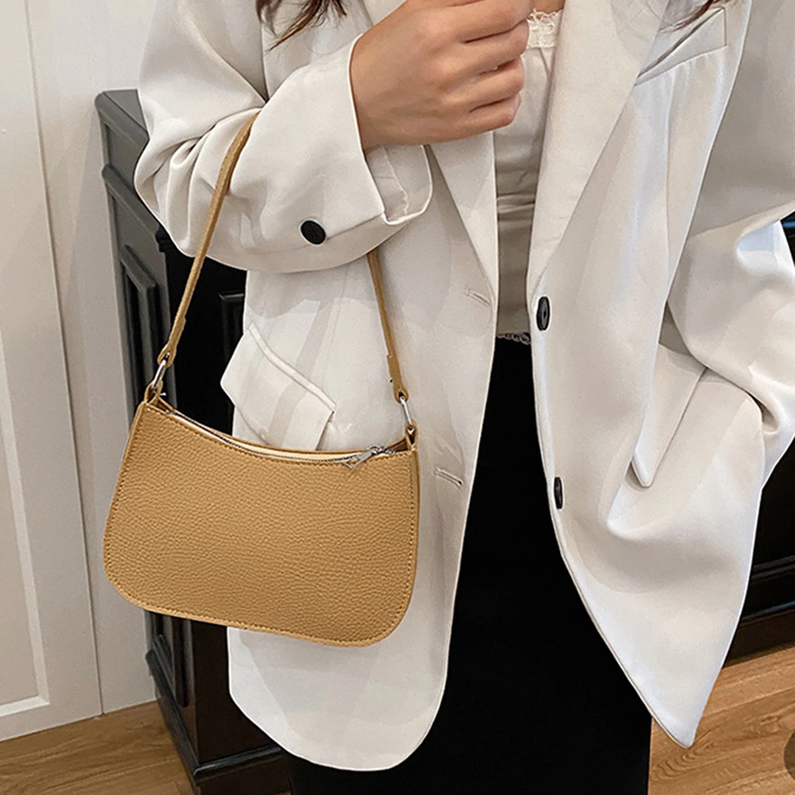 

Женская простая стильная сумка на плечо на молнии, стильная однотонная текстурированная дизайнерская повседневная сумка подмышками