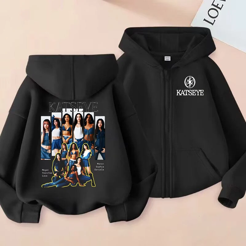 Kinder-Sweatshirts mit Reißverschluss, Kpop Katseye Print Hoodie, Kinderkleidung, lässige Oberteile für Mädchen und Jungen, Sweatshirt mit Reißverschluss, Streetwear – Detail 5