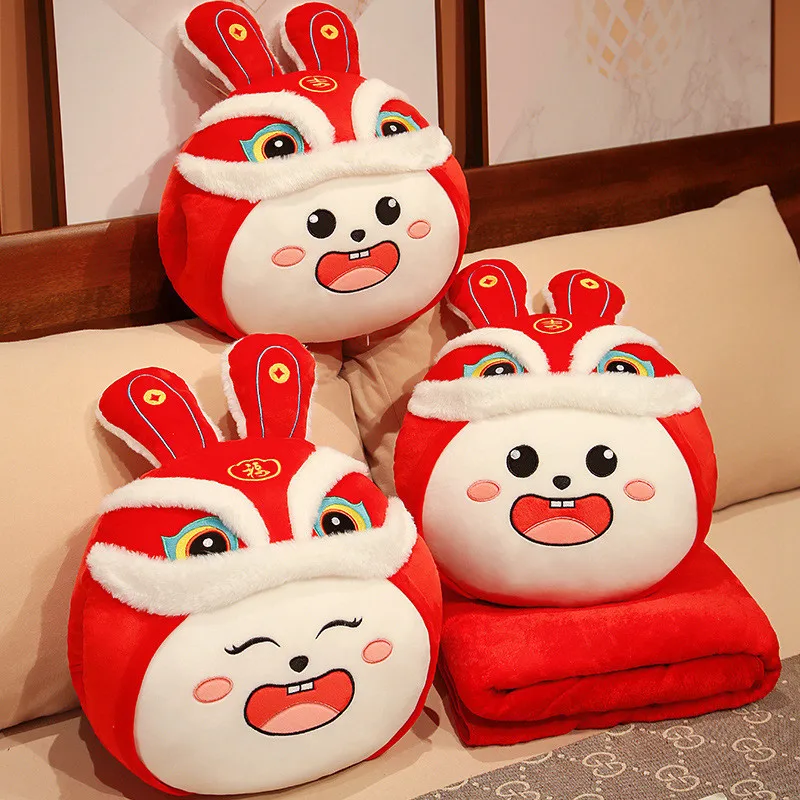 

Lion Dance Rabbit Doll Red Throw Pillow Warm Hand Air Conditioner Blanket Wake Up Lion Little Rabbit Celebrate Lion Shaped Doll