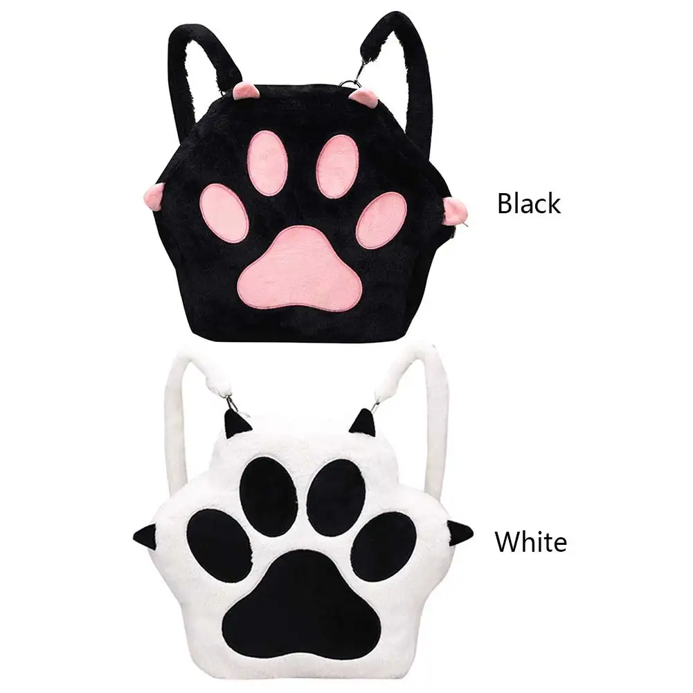 かわいい猫の肉球ぬいぐるみリュックサック、調節可能なストラップ付き、かわいいジッパー付きバッグ、柔らかい毛皮の財布、女性と女の子のための漫画リュックサック