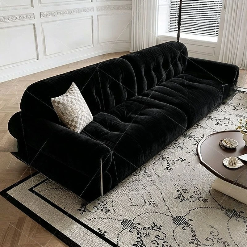 French retro brown sugar cloud sofa size apartment living room three people straight row fabric sofa versatile chenille velvet