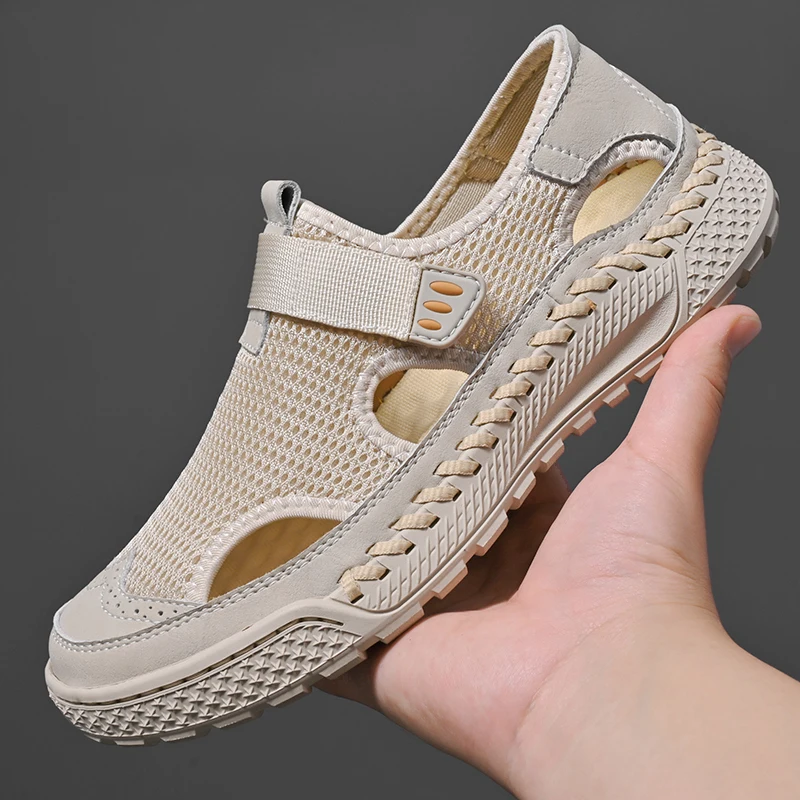

High-quality Leather Summer Loafers Breathable Driving Shoes Moccasins Hollow Out Male Cool Lazy Shoes Leisure Walk Men Sandals