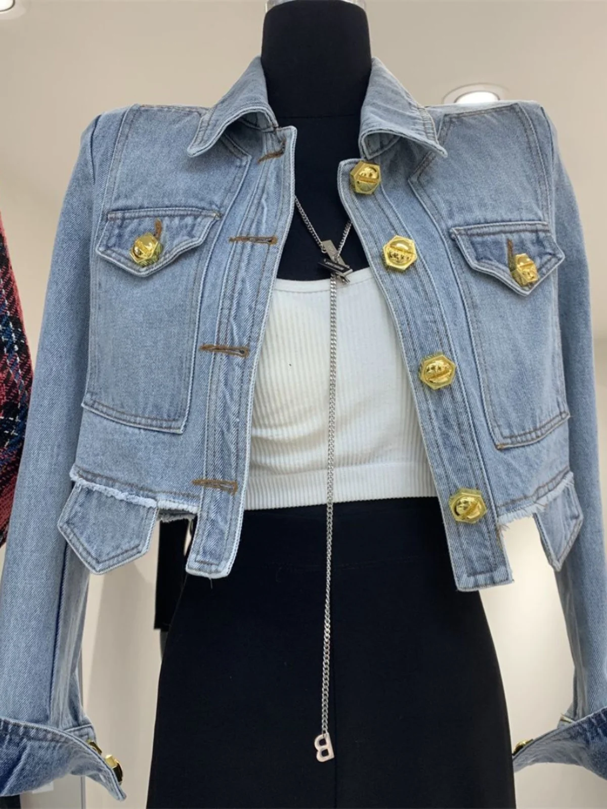 

Faionable ort Denim Jaet Women's 2025 Spring New Korean Version High-End Sensation Versatile Sli Top Trendy