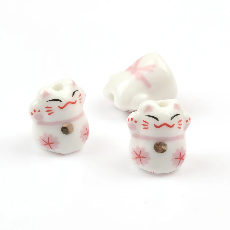 13x14mm little Lucky Cat Cute Animal Ceramic Beads vertical hole Beads For Jewelry Making DIY Bracelets Pendant Accessories