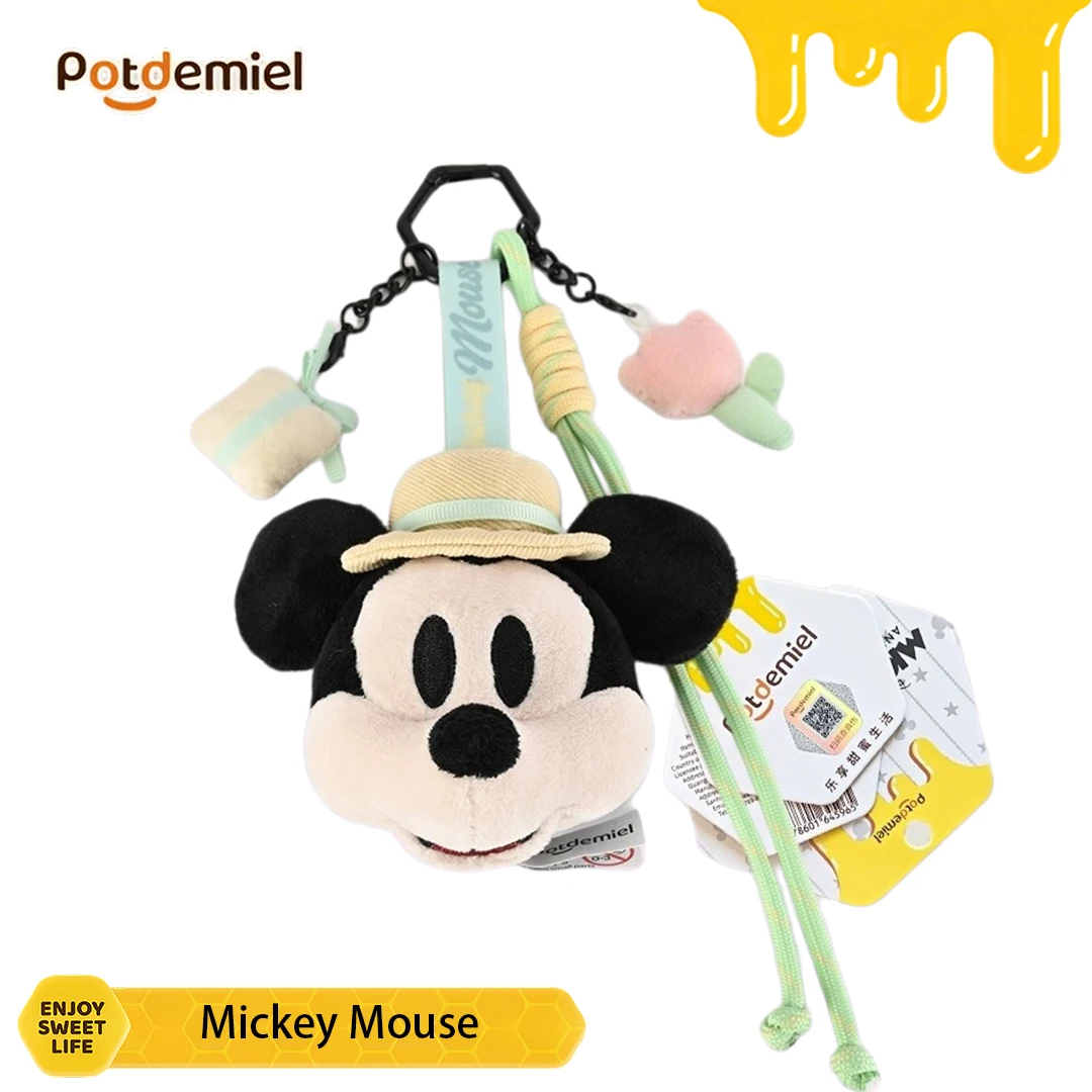 Potdemiel Disney Mickey Mouse Plush Key Chain Figure Classic Summer Theme Doll Phone Charm Key Ring Kids Gift Toy Collectible