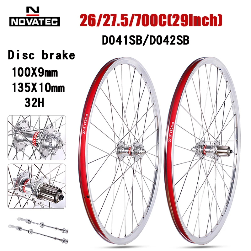 Rodas de bicicleta de estrada Novatec 700C com cubos D041/D042SB, conjunto de rodas de bicicleta MTB de 26 polegadas, 27,5 polegadas e 29 polegadas, em liga de alumínio, com 4 rolamentos, para 7/11 velocidades.