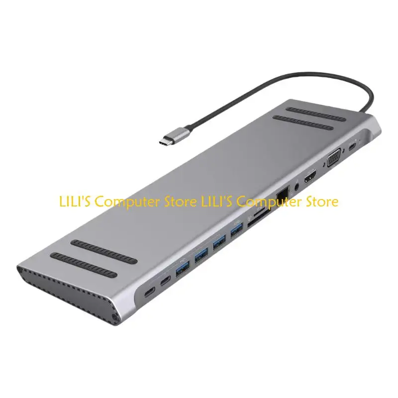 

A52B Multiports Adapter USB C Hubs For HDMIs VGA Ethernet RJ45 3.5MM Audios Port