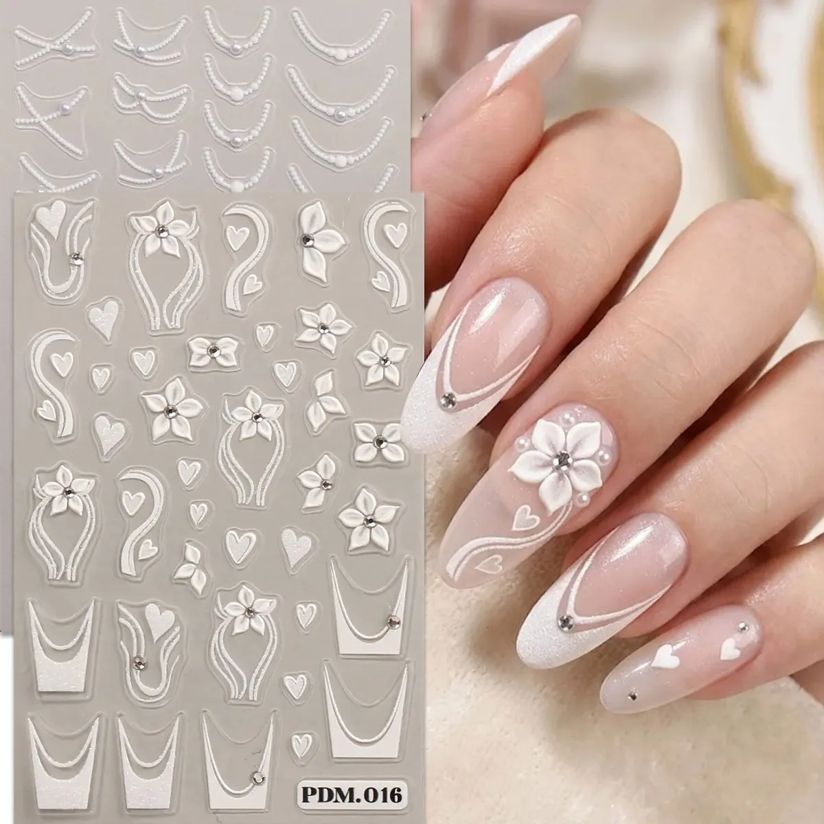 5D Embossed Nail Stickers Sweet Red Creamy White Bowknot Decals Balletcore Textured Manicure for Wedding Party DIY Art