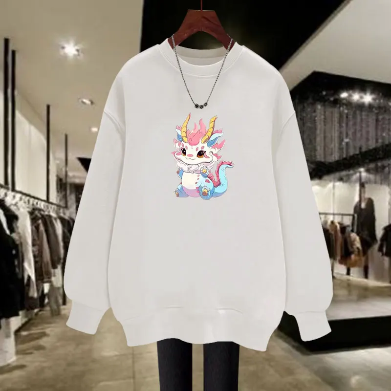 Autumn Women Clothing New Fashion Loose Casual Hoodies Vintage Cartoon Printed O-neck Pure Cotton Sweatshirts